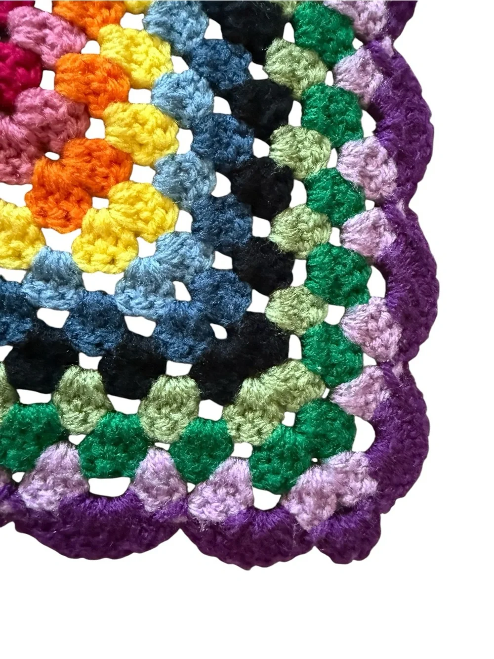 Handmade Vintage Boho Crochet Granny Square Small Lap Blanket Afghan
